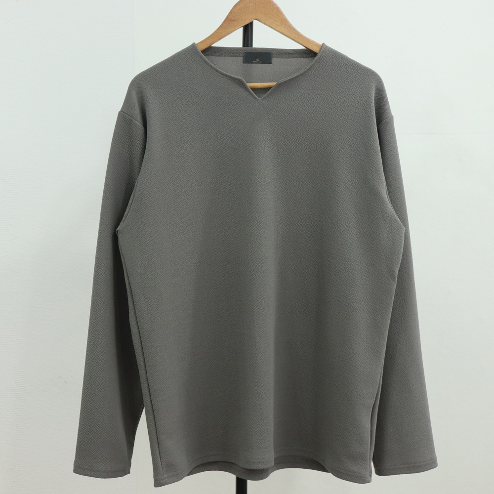 리버풀 엠보 폴리 루즈핏 스판 브이넥 트임 긴팔티셔츠