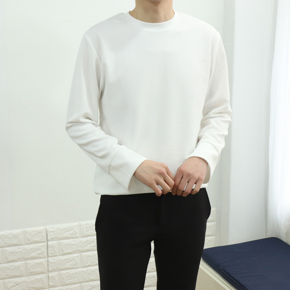 스트릿 피그먼트 기본 베이직 이너 오버핏 빅사이즈 구김없는 링클프리 소매컷팅 긴팔티셔츠 이미지 3
