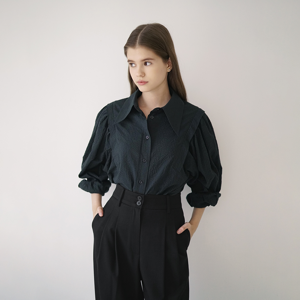 핀턱 와이드 롱 팬츠 블랙 L21WFPT6 - 상세 이미지 2