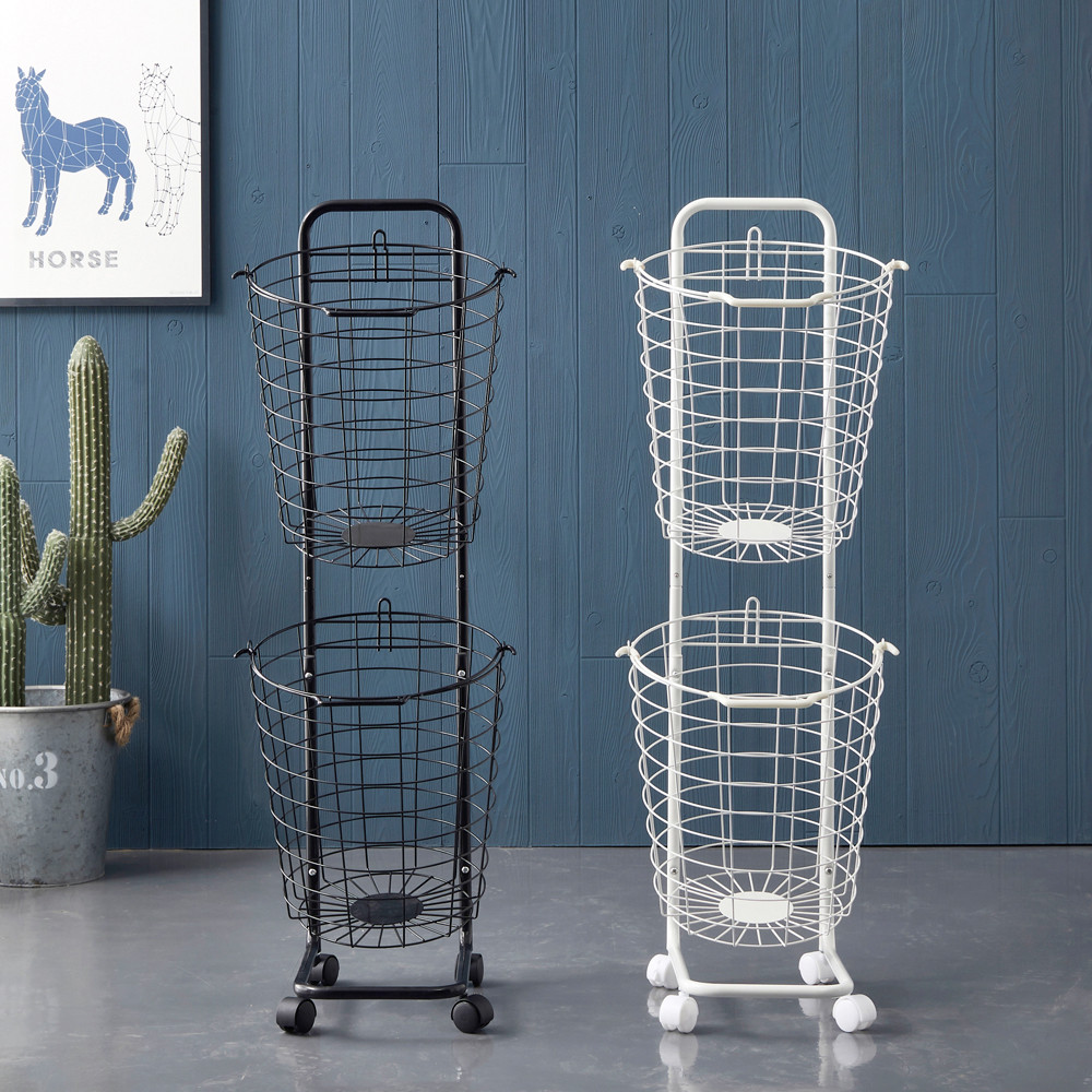 이동식 철제 빨래 세탁 바구니 2단 햄퍼