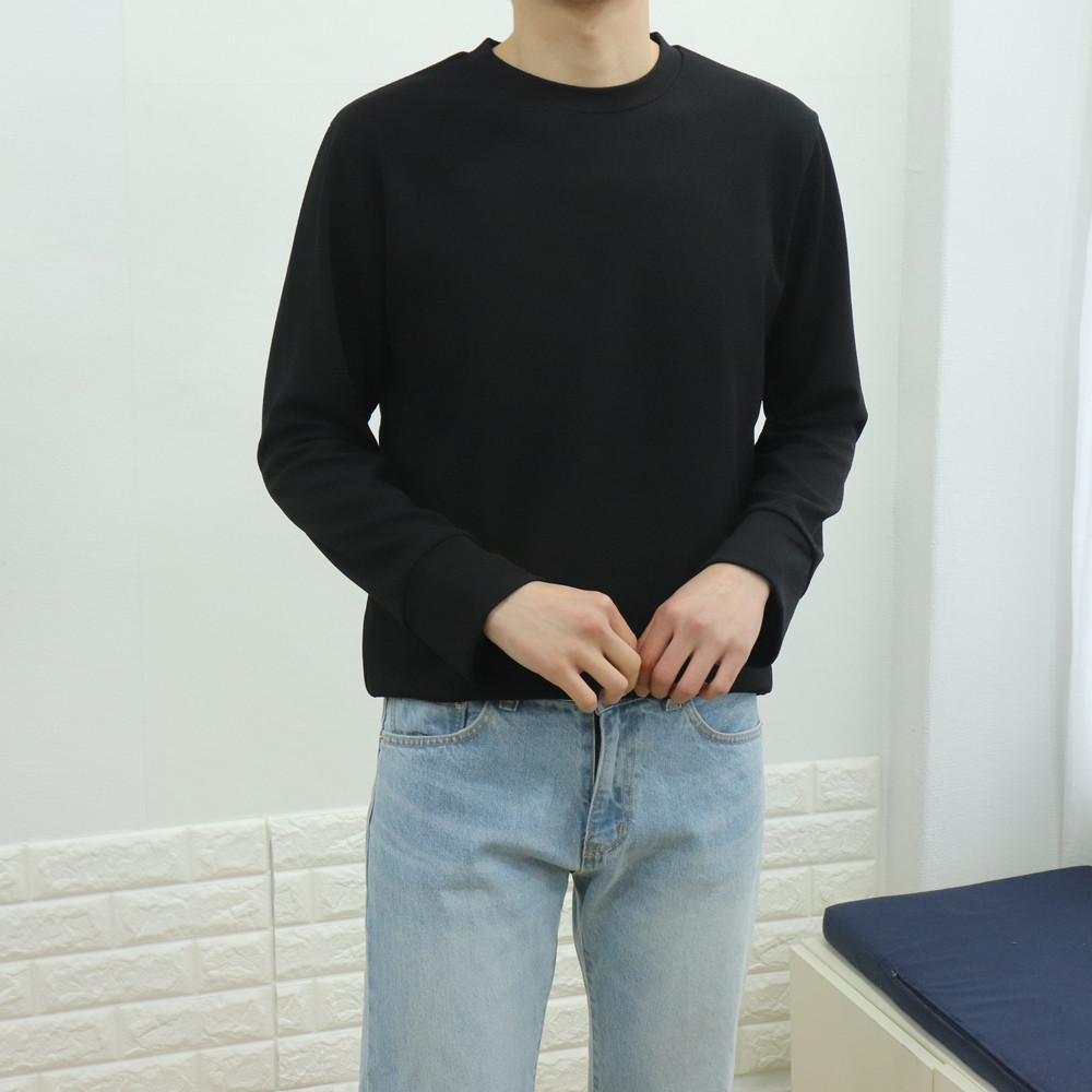 스트릿 피그먼트 기본 베이직 이너 오버핏 빅사이즈 구김없는 링클프리 소매컷팅 긴팔티셔츠 이미지 4