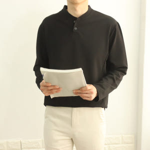 솔리드 캐주얼 정장 오버핏 구김없는 링클프리 노카라 헨리넥 단추 빅사이즈... 착용 후기 | 사이즈/핏 총정리 - 상품 이미지 2