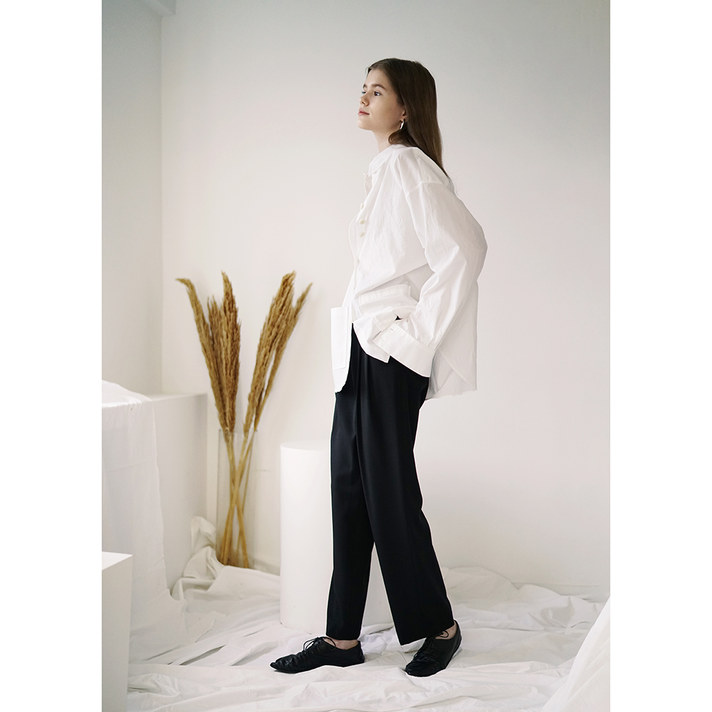 핀턱 와이드 롱 팬츠 블랙 L21WFPT6 - 상세 이미지 3