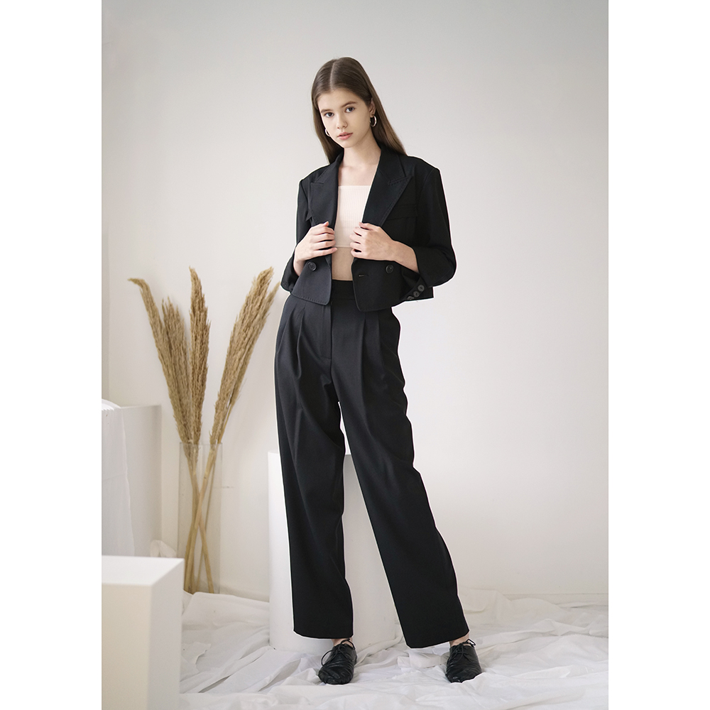 핀턱 와이드 롱 팬츠 블랙 L21WFPT6 - 상품 이미지