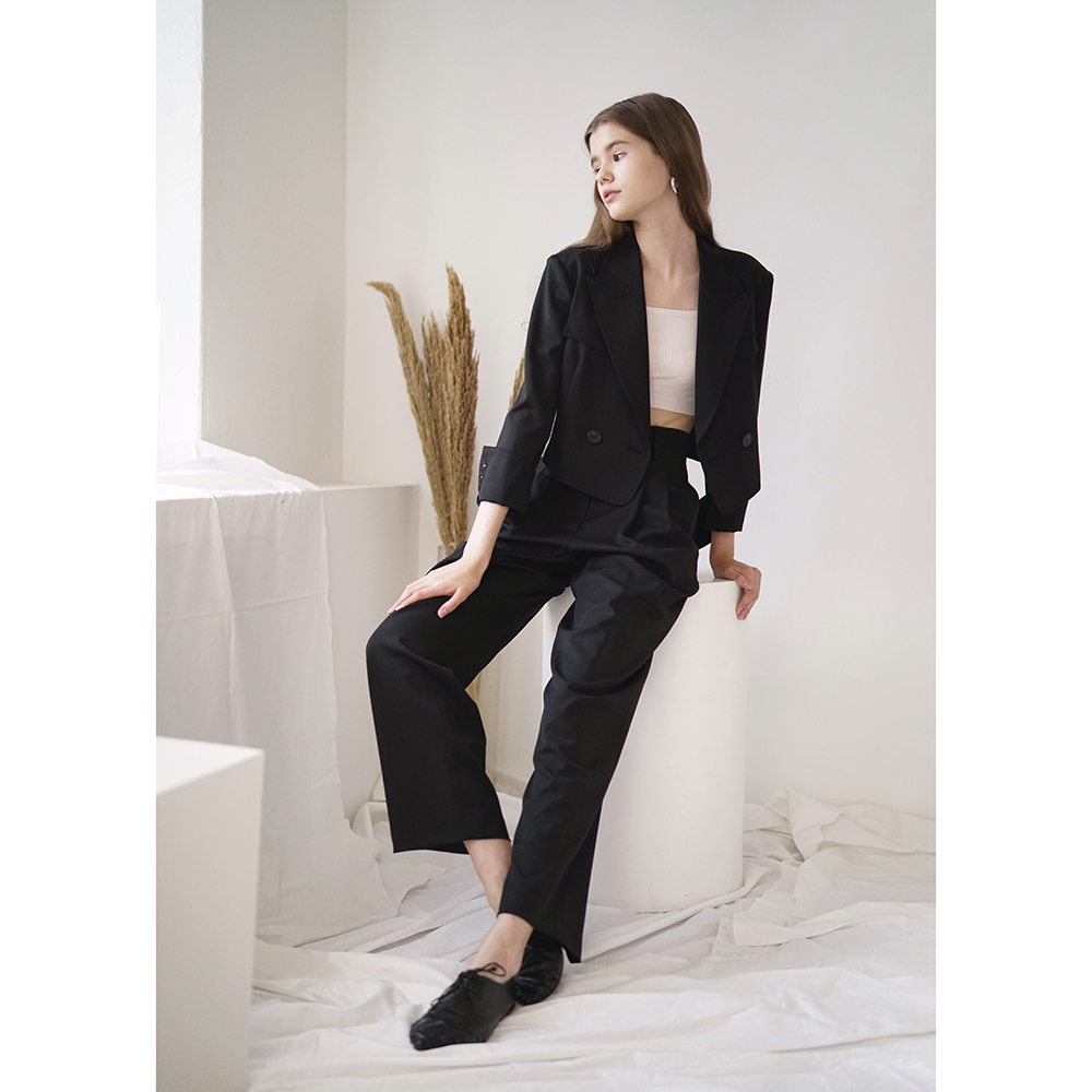 핀턱 와이드 롱 팬츠 블랙 L21WFPT6 - 상세 이미지 4