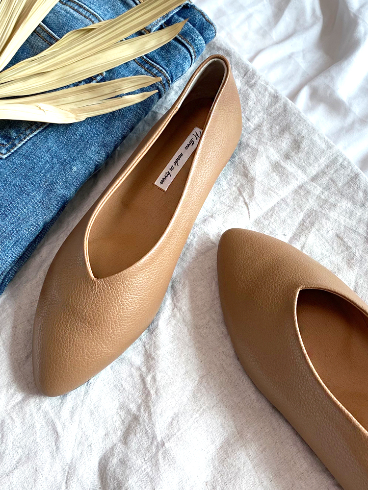 천연소가죽 발편한플랫 수제화 립라인 여성플랫슈즈