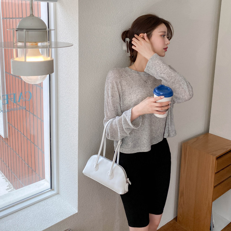 린넨 혼방 소재의 크롭 기장 라운드넥 긴팔 니트 티셔츠 tee 린넨 ts2740 - 상세 이미지 4