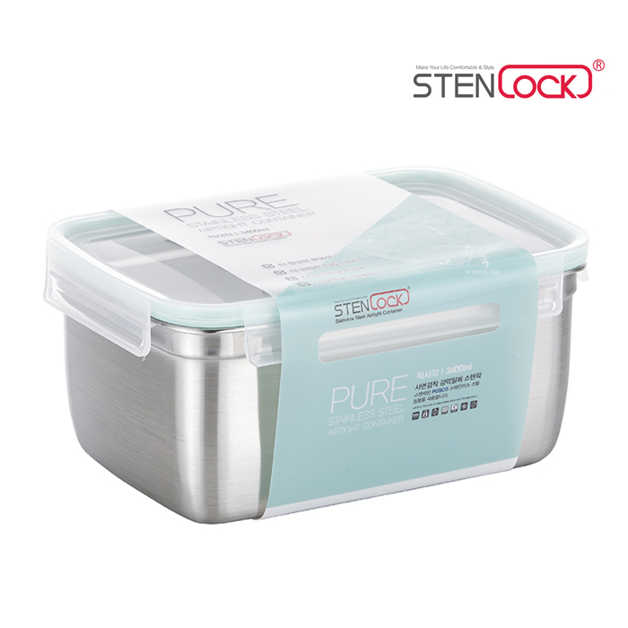 스텐락 퓨어 스텐 찬통 스테인레스 304 직사각 밀폐용기 반찬통 9호 3400ml - 메인 이미지