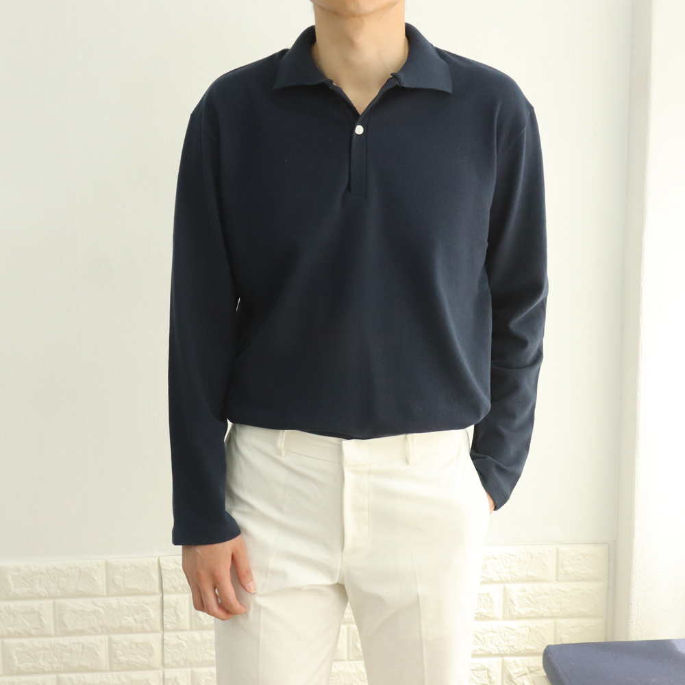 면 코튼 오버핏 구김없는 링클프리 반오픈 헨라넥 베이직 PK카라긴팔티셔츠 이미지 4