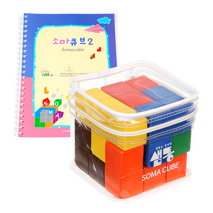 샘통 칼라원목 소마큐브(PVC케이스)와 시드교재 2단계 / 3D입체퍼즐 원목블럭 - 상품 이미지