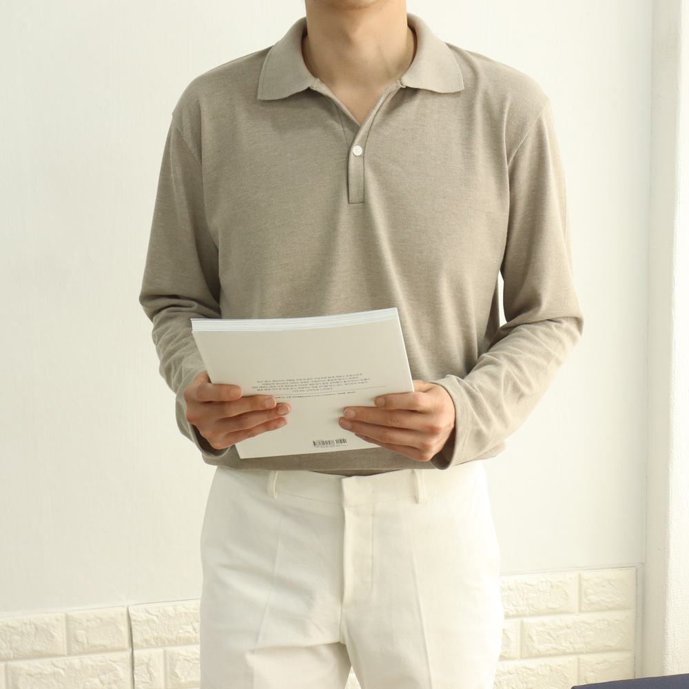 면 코튼 오버핏 구김없는 링클프리 반오픈 헨라넥 베이직 PK카라긴팔티셔츠 이미지 3