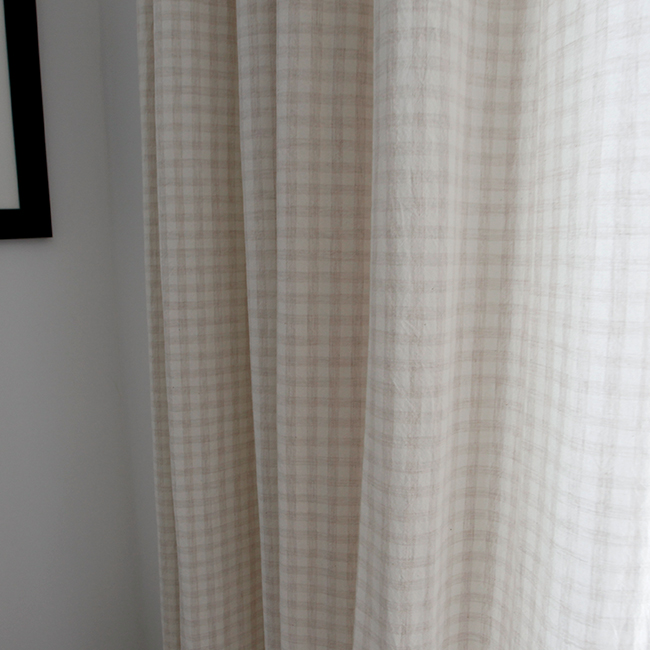바이아미 멜란 체크 아이방 빈티지 커튼 -크림베이지 여아 남아 베이지