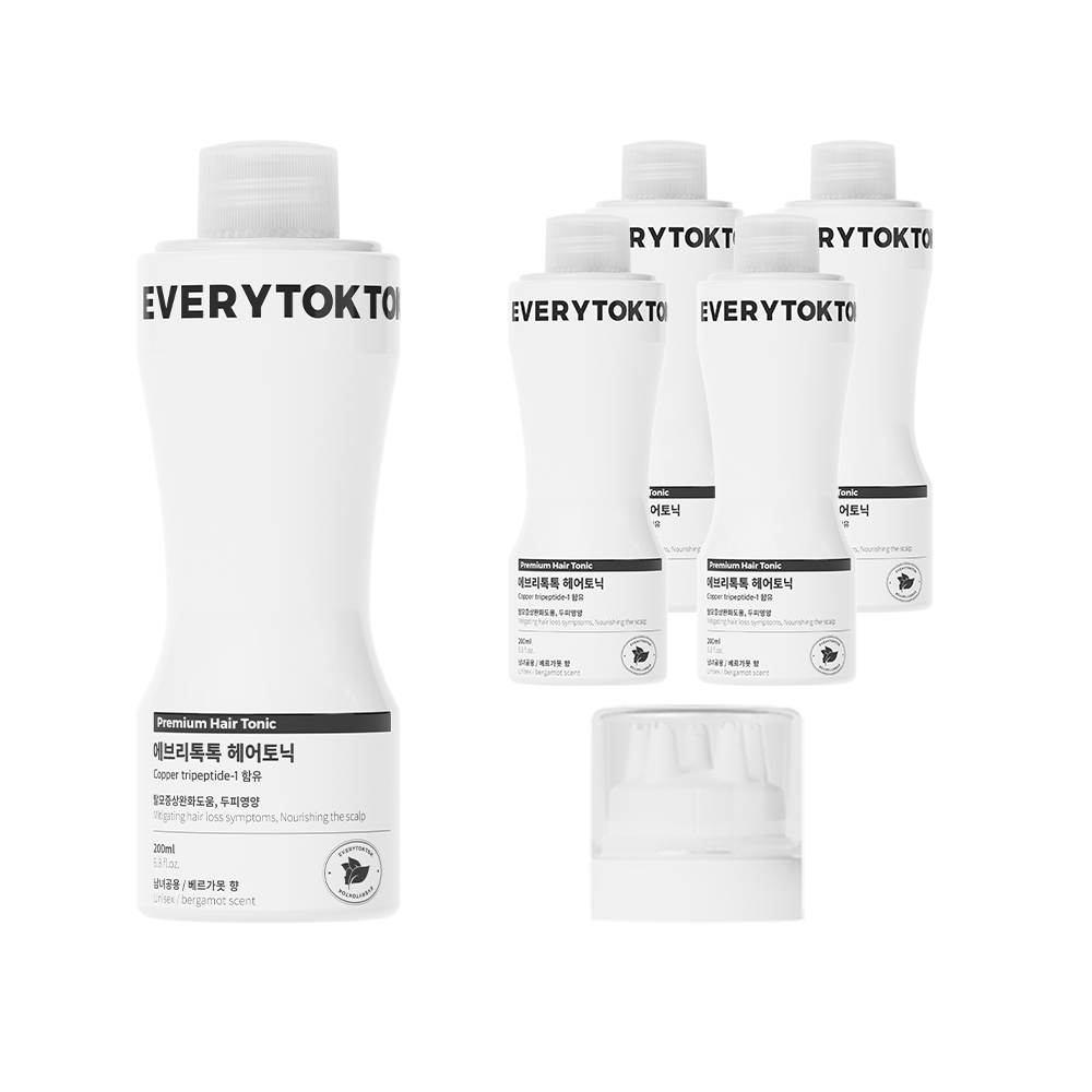 에브리톡톡 헤어토닉 200ml 리필 5개+헤드1개 8개월 세트 정수리 원형 앞머리 탈모