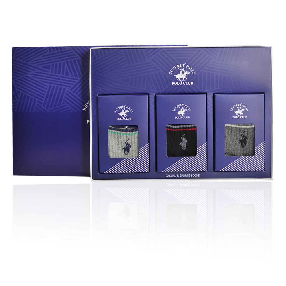 비버리힐스폴로클럽 남성용 캐쥬얼 말 로고 양말 3족 세트 - 상품 이미지