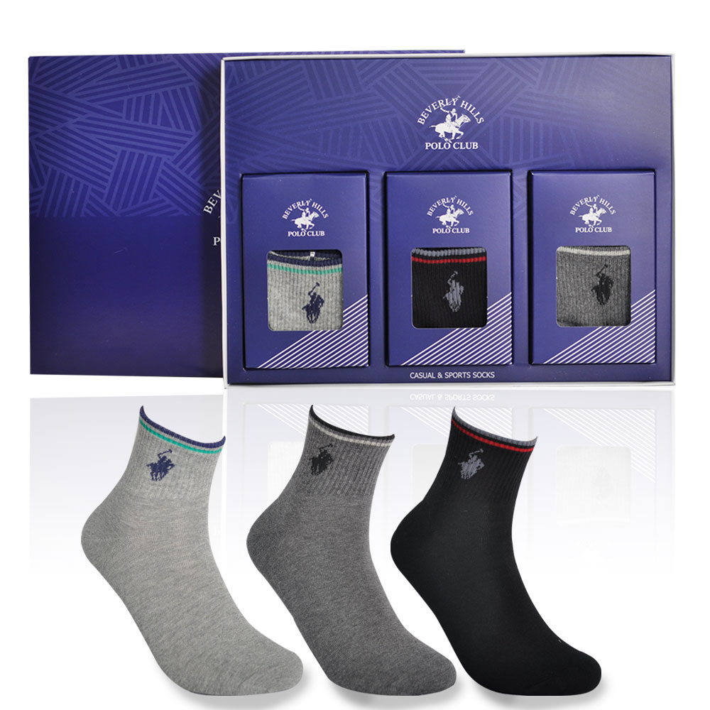 비버리힐스폴로클럽 남성용 캐쥬얼 말 로고 양말 3족 세트 - 상세 이미지 2