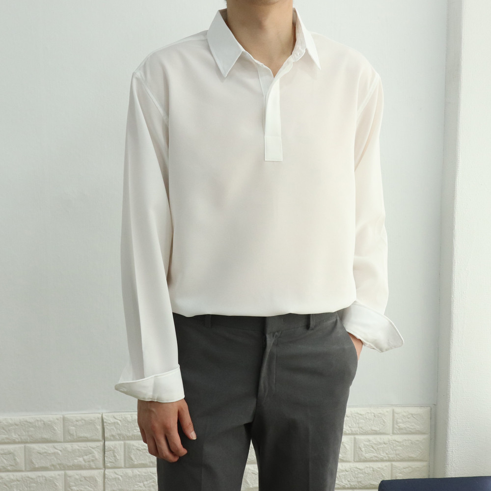 남자 셔츠 헨리넥 구김없는 남자 와이 셔츠 남성남방 - 상세 이미지 4