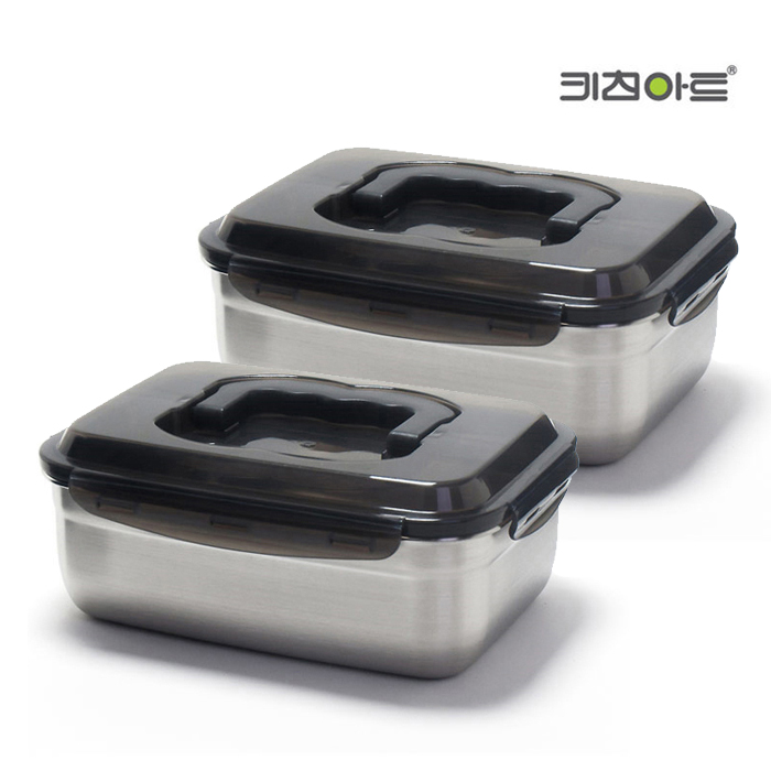키친아트 피앙세 핸디형 스텐 핸들 김치통 밀폐용기 2.45L x2P - 상품 이미지