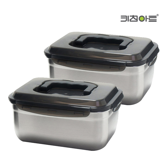키친아트 피앙세 핸디형 스텐 핸들 김치통 밀폐용기 1.9L x2P - 메인 이미지