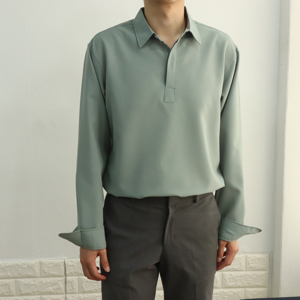 남자 셔츠 헨리넥 구김없는 남자 와이 셔츠 남성남방 - 상세 이미지 2