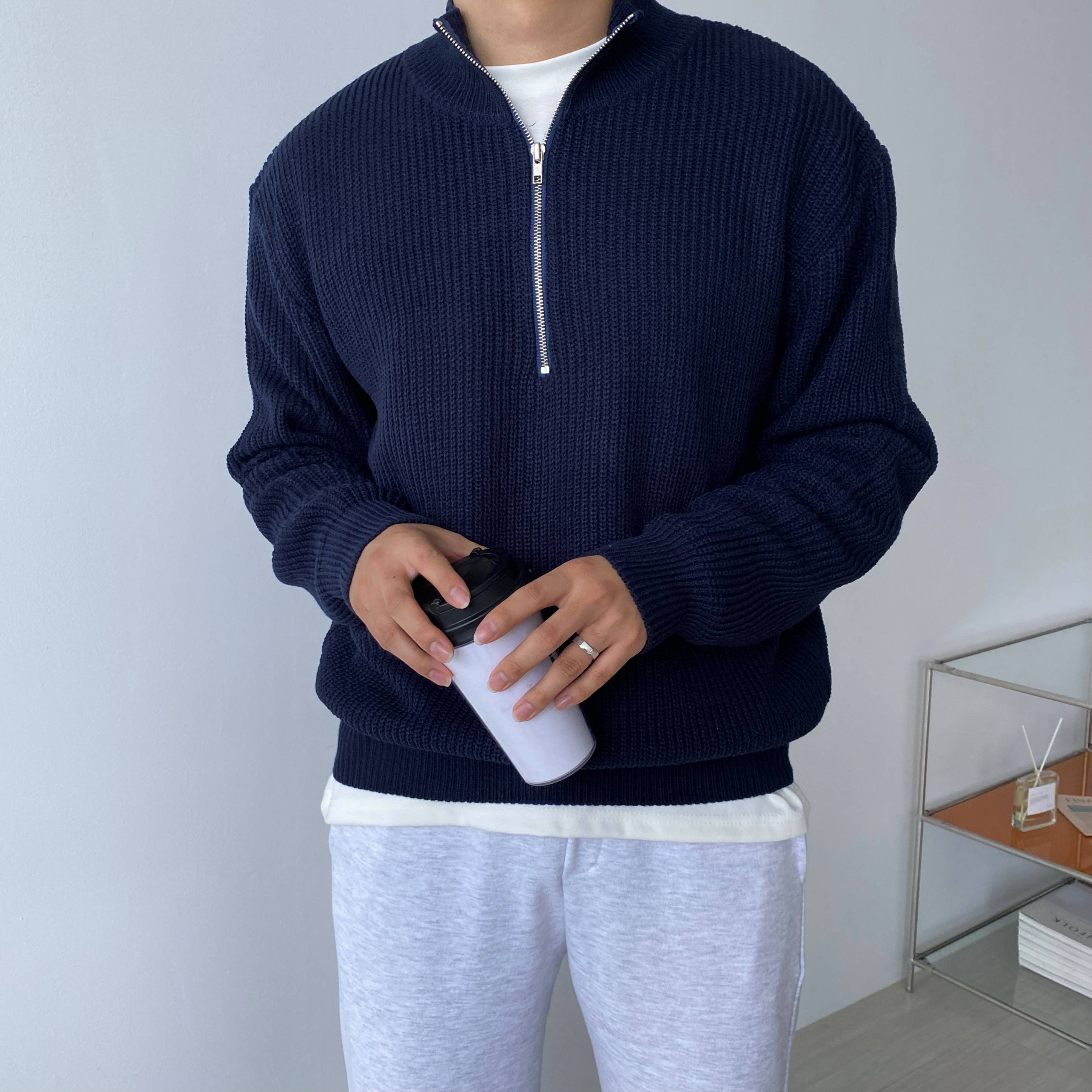 남자반집업니트 하찌 핫찌 3color 반폴라 헨리넥 봄 가을 이미지 2