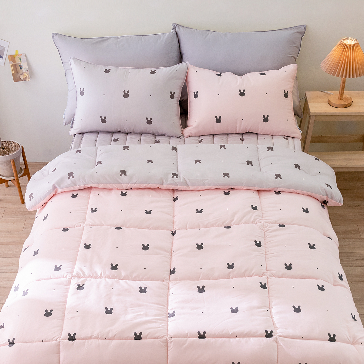 마이하우스 래빗도트 핑크 키즈 알러지케어 부드러운 어린이 차렵이불 패드세트