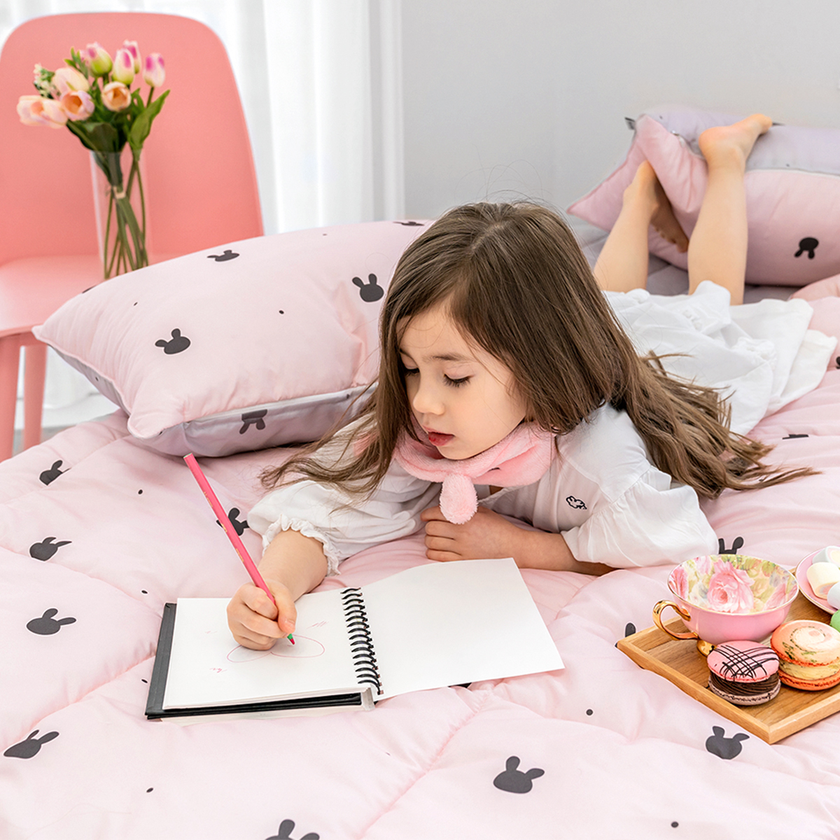 마이하우스 래빗도트 핑크 키즈 알러지케어 부드러운 어린이 차렵이불 패드세트