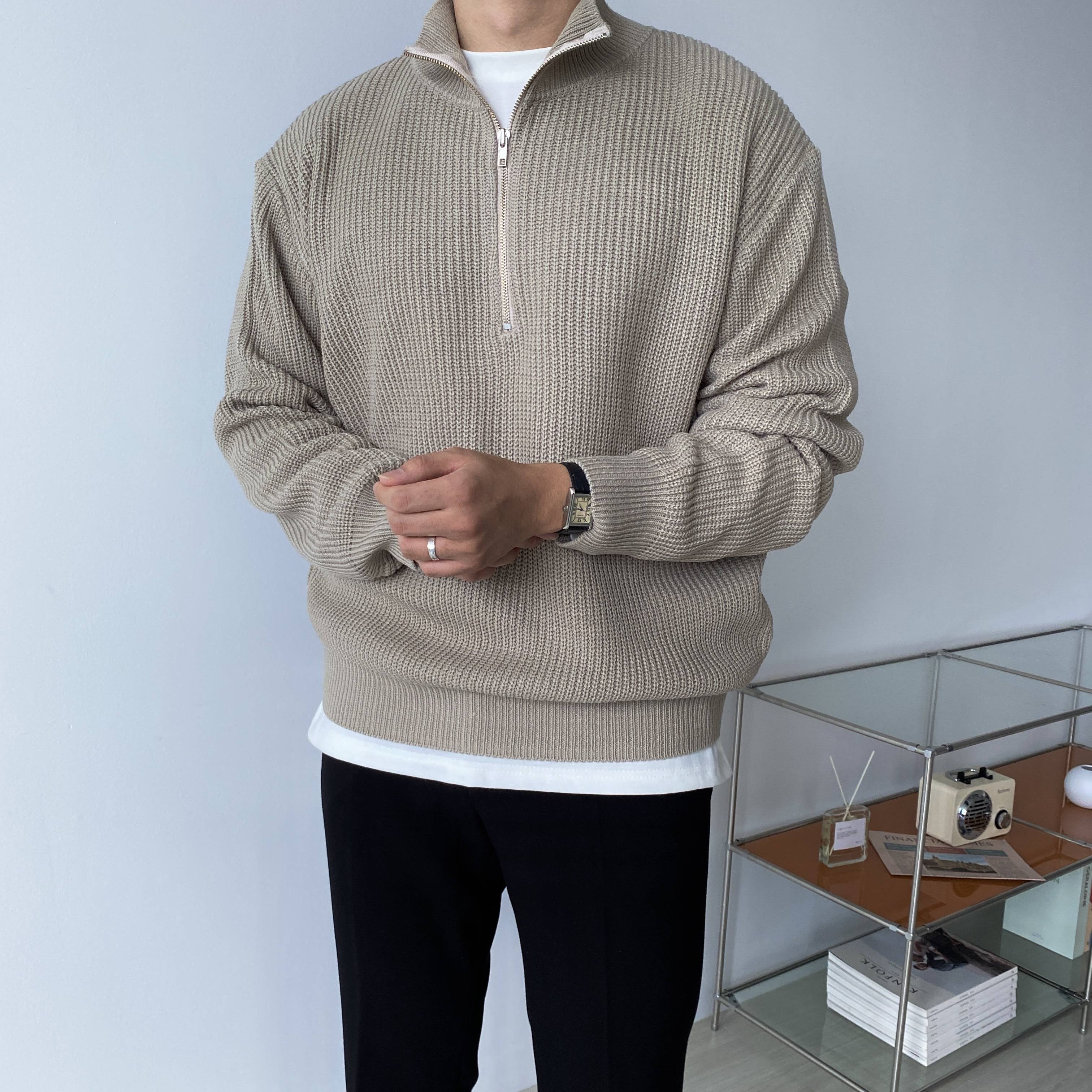 남자반집업니트 하찌 핫찌 3color 반폴라 헨리넥 봄 가을 이미지 3