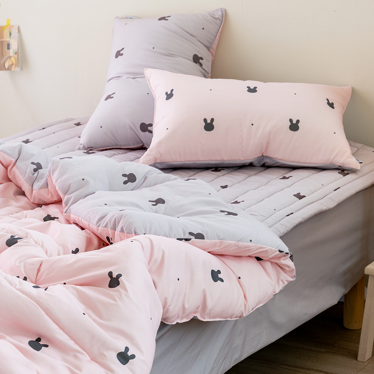 마이하우스 래빗도트 핑크 키즈 알러지케어 부드러운 어린이 차렵이불 패드세트