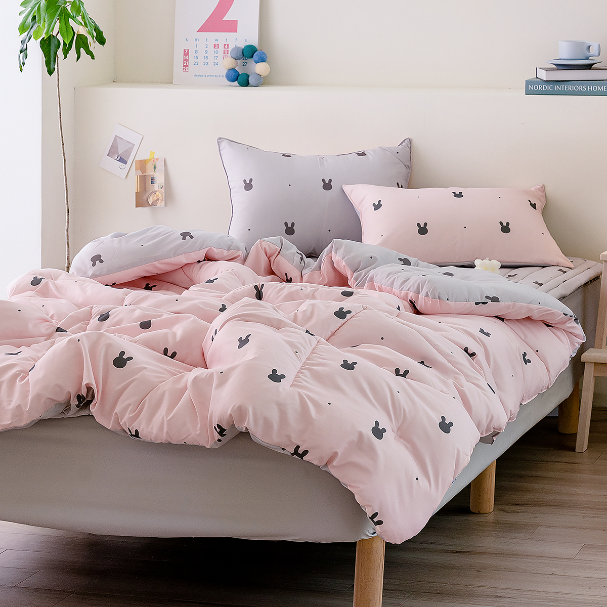 마이하우스 래빗도트 핑크 키즈 알러지케어 부드러운 어린이 차렵이불 패드세트