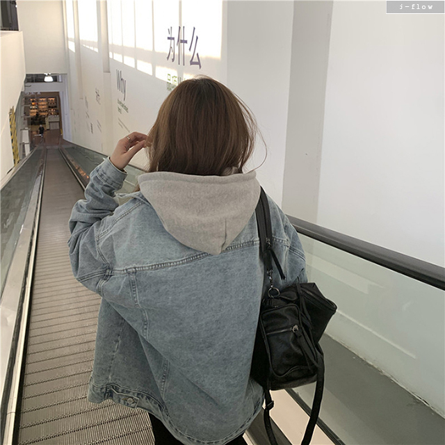 후드 오버핏 연청 데님 자켓 1color (재입고) 가을 봄 빈티지 루즈핏 제이플로우 - 상세 이미지 3