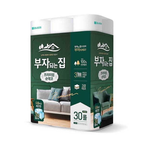 모나리자 부자되는집 순데코 화장지 3겹 30롤 두루마리 휴지 - 상품 이미지