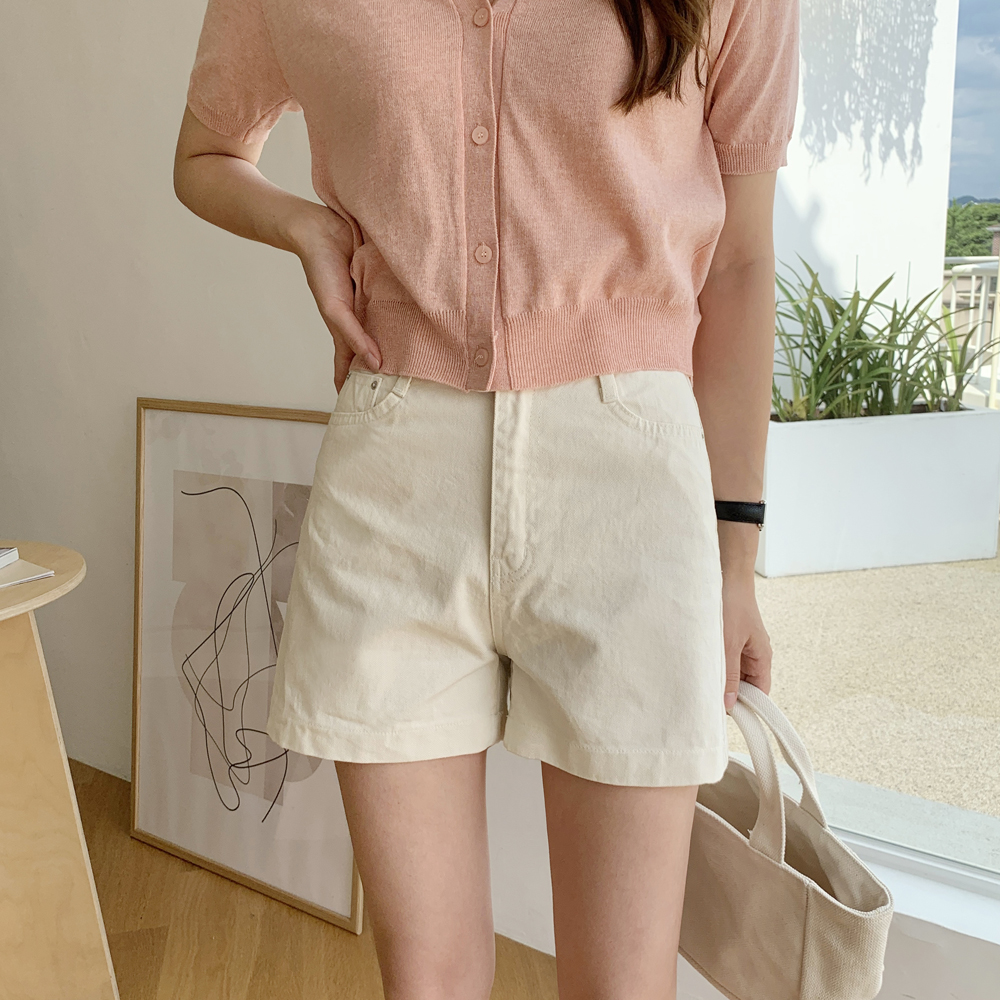 하이웨스트 여성 반바지 코튼 A라인 면바지 여자 여름바지 반바지 3부 4부 숏팬츠 베이지 - 상세 이미지 3