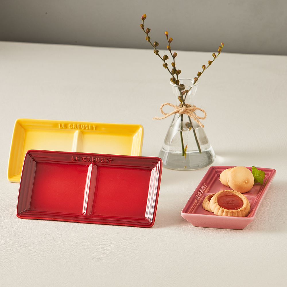 르크루제 사각 나눔접시-빨강