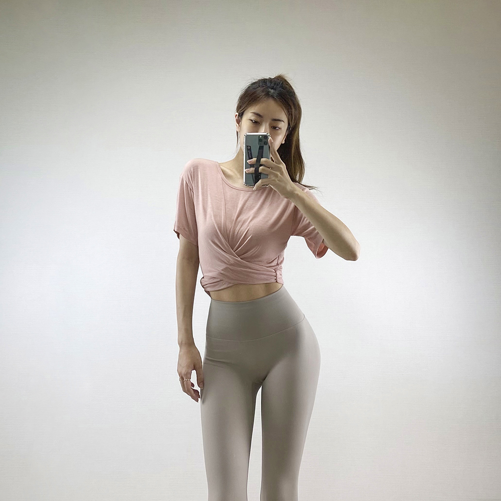 찰랑 크롭 반팔 요가복 필라테스복 상의 필라테스 요가 커버업 티셔츠 운동복 - 상세 이미지 2
