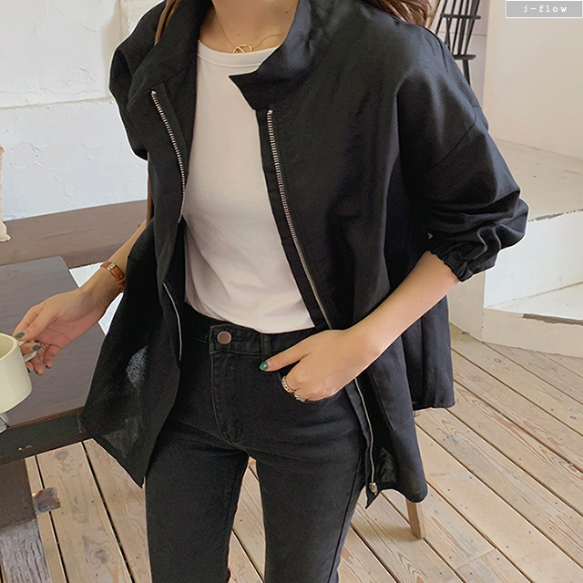 린넨 오버핏 집업 자켓 2color 가을 봄 루즈핏 하프 소매기장 포켓 간절기 제이플로우 이미지 3