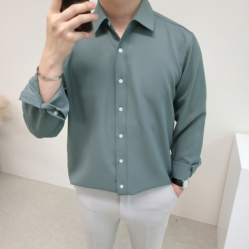 1+1 구김제로 링클프리 부드러운 남자 스판 긴팔 셔츠 9컬러 이미지 4