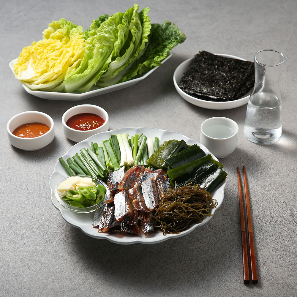 포항 구룡포 과메기 야채세트 꽁치 청어 아이스박스 포장 선물용 햇 해초 모둠 - 상세 이미지 2