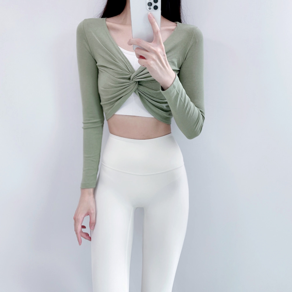 로라벨 실비아 꼬임 필라테스복 요가 커버업 크롭 탑 옷 폴웨어 운동복 티 여성 복장 상의 - 상세 이미지 3