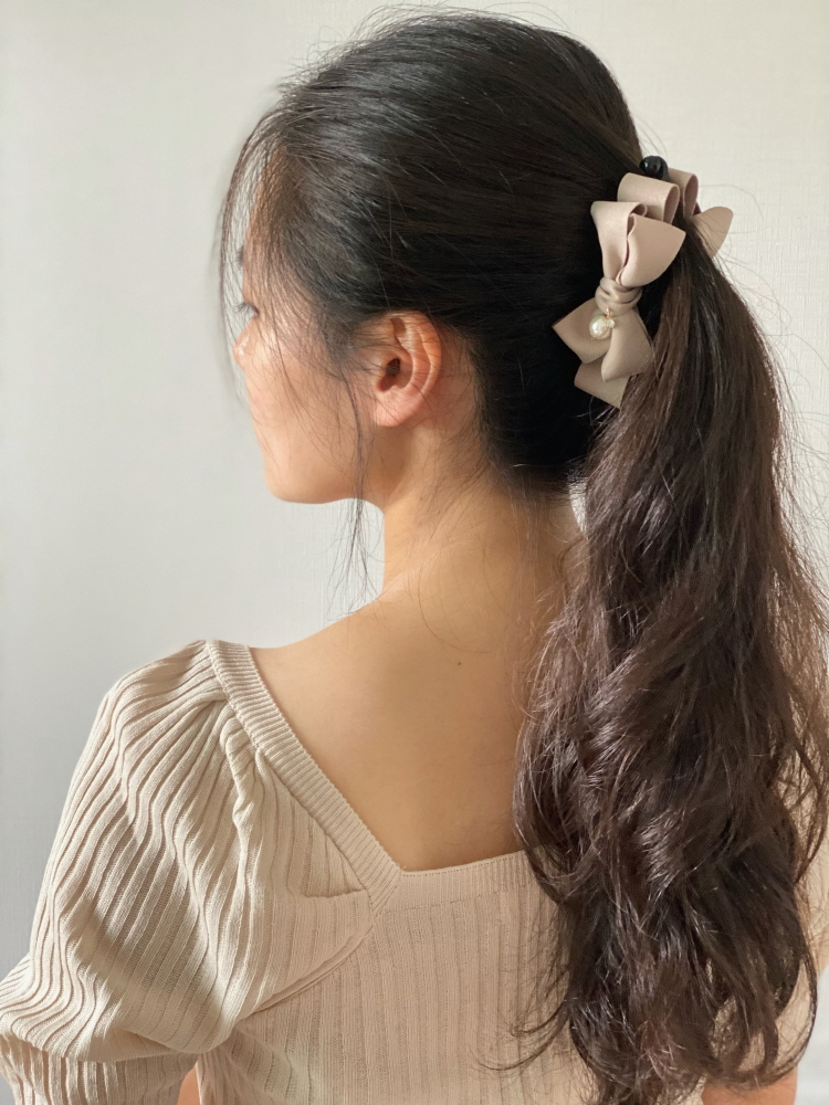 레이어드 빅 리본 진주 올림머리 바나나핀 헤어집게 빅 왕 핸드메이드 10cm - 상세 이미지 4