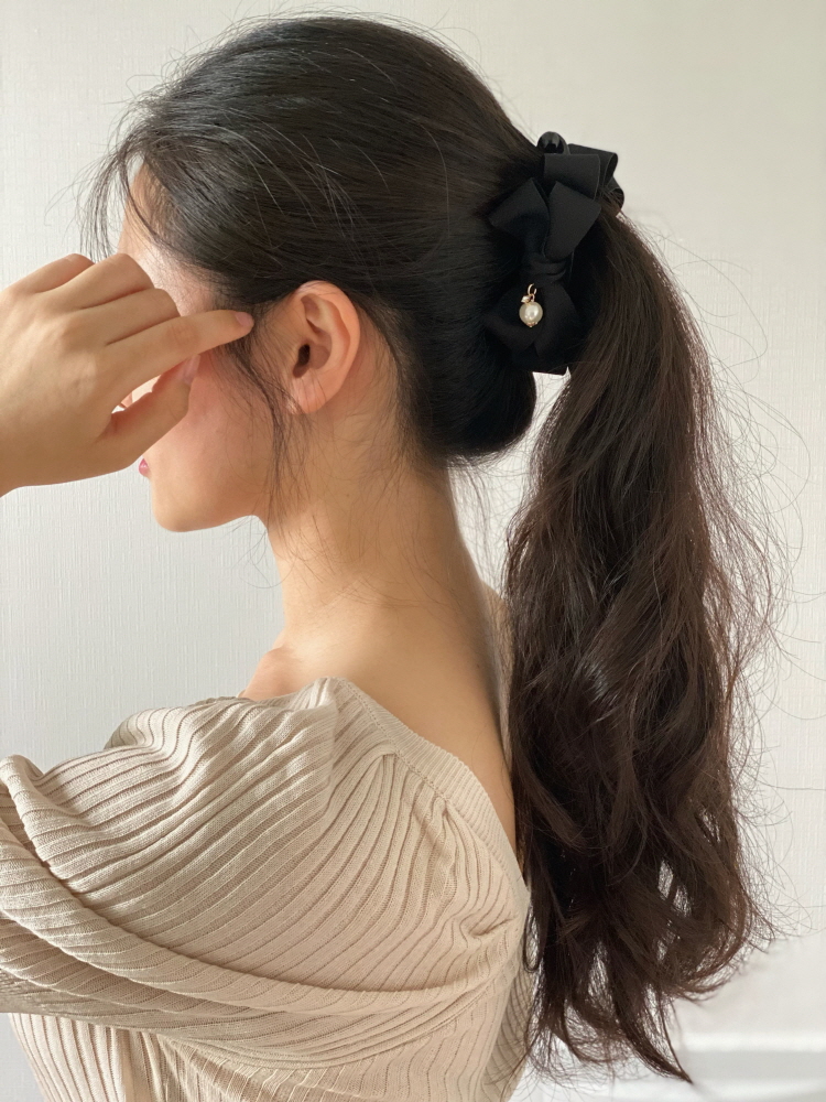 레이어드 빅 리본 진주 올림머리 바나나핀 헤어집게 빅 왕 핸드메이드 10cm - 상세 이미지 5