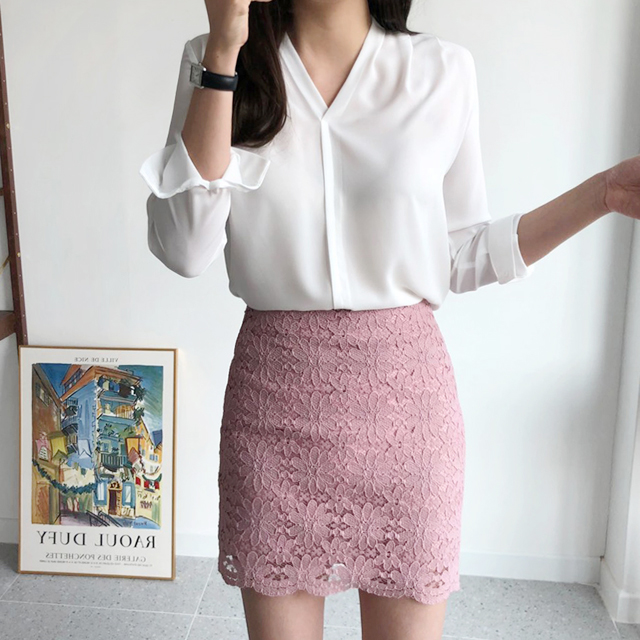 브이넥 쉬폰 블라우스 가을 여성 블라우스 하객 여자 정장 면접 블라우스 화이트 핑크 블랙