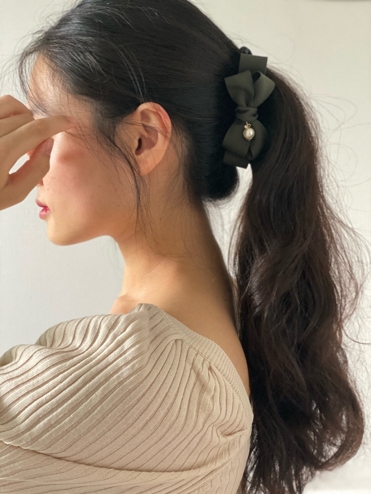 레이어드 빅 리본 진주 올림머리 바나나핀 헤어집게 빅 왕 핸드메이드 10cm 이미지 8
