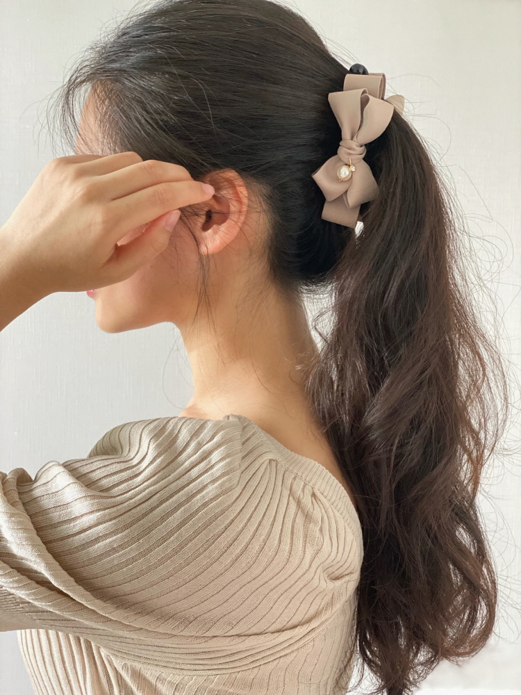 레이어드 빅 리본 진주 올림머리 바나나핀 헤어집게 빅 왕 핸드메이드 10cm - 상세 이미지 3