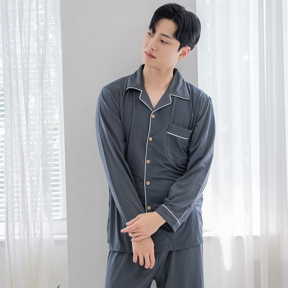[에이원] 남성잠옷세트 기모 무지 카라 파자마 홈웨어 이미지 2