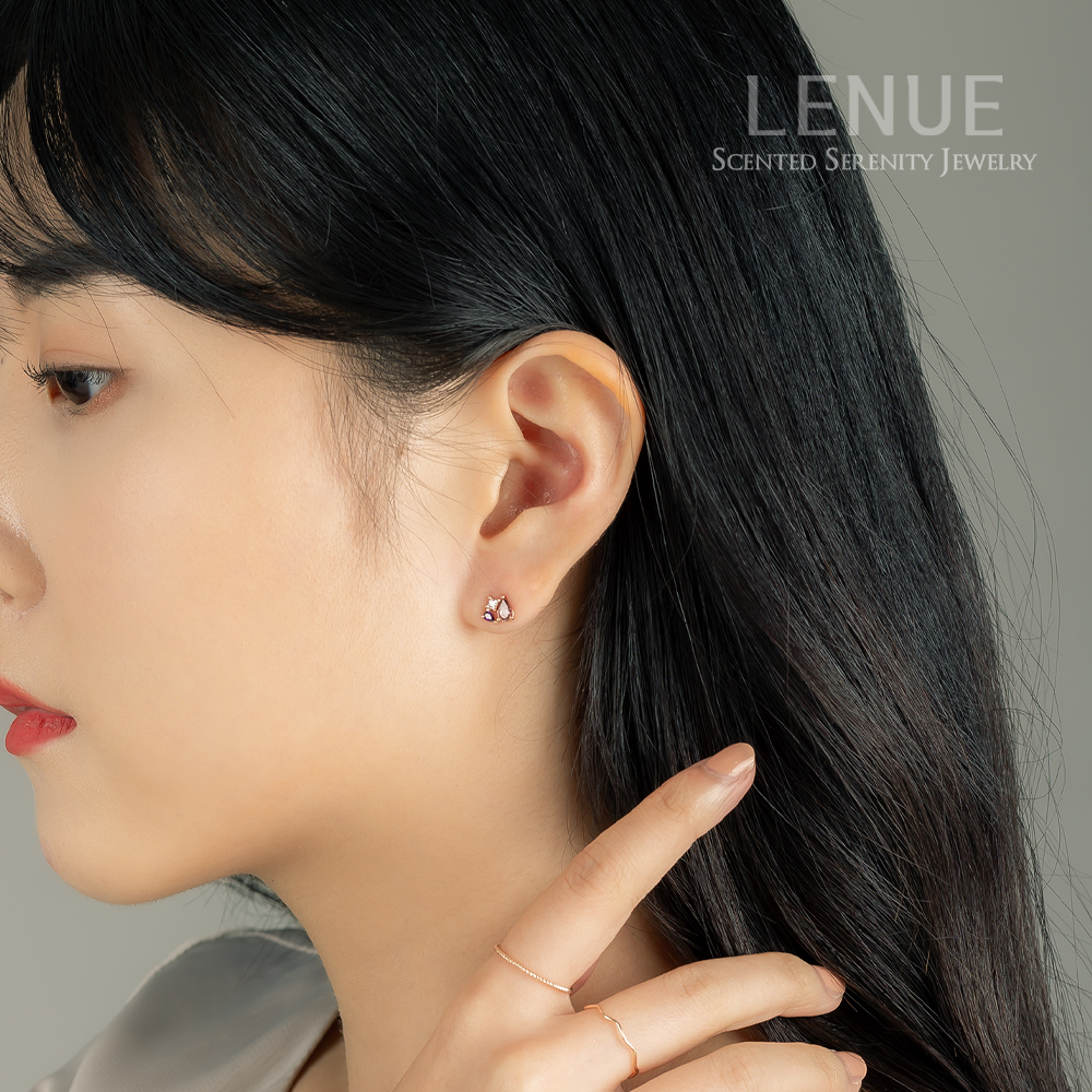 [레뉴] 삼색 컬러 큐빅 귀걸이 / 14K 골드 바이올렛 보라색 페어컷 스퀘어컷 생일 선물 이미지 6