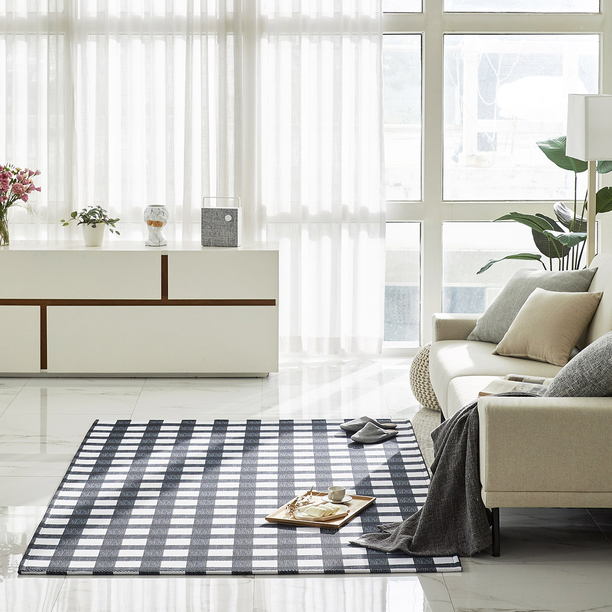 엠시베딩 워셔블러그 단모 먼지없는 사계절 방수 블랙스퀘어 대형 침실 식탁 러그