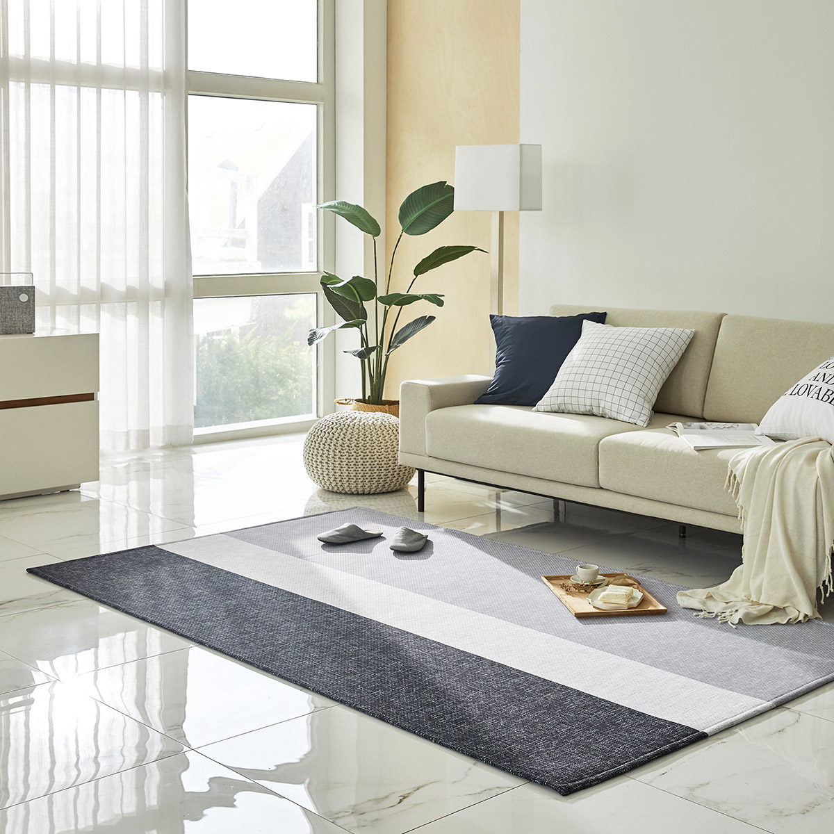 엠시베딩 워셔블러그 단모 먼지없는 사계절 방수 어반블랙 대형 침실 식탁 러그 - 상세 이미지 4