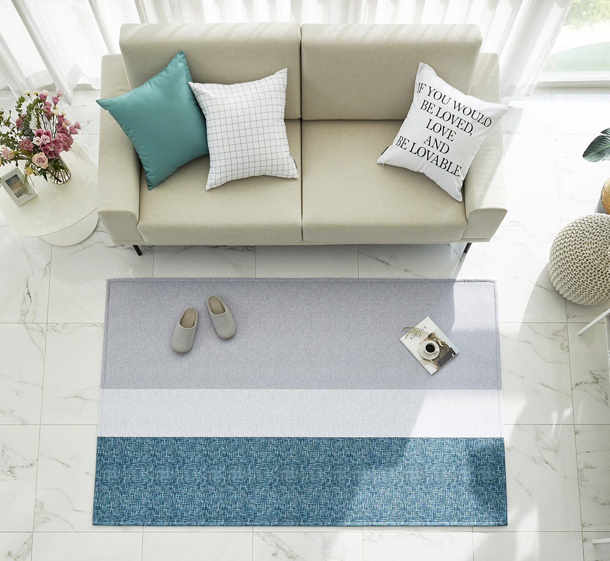 엠시베딩 워셔블러그 단모 먼지없는 사계절 방수 어반블루 대형 침실 식탁 러그