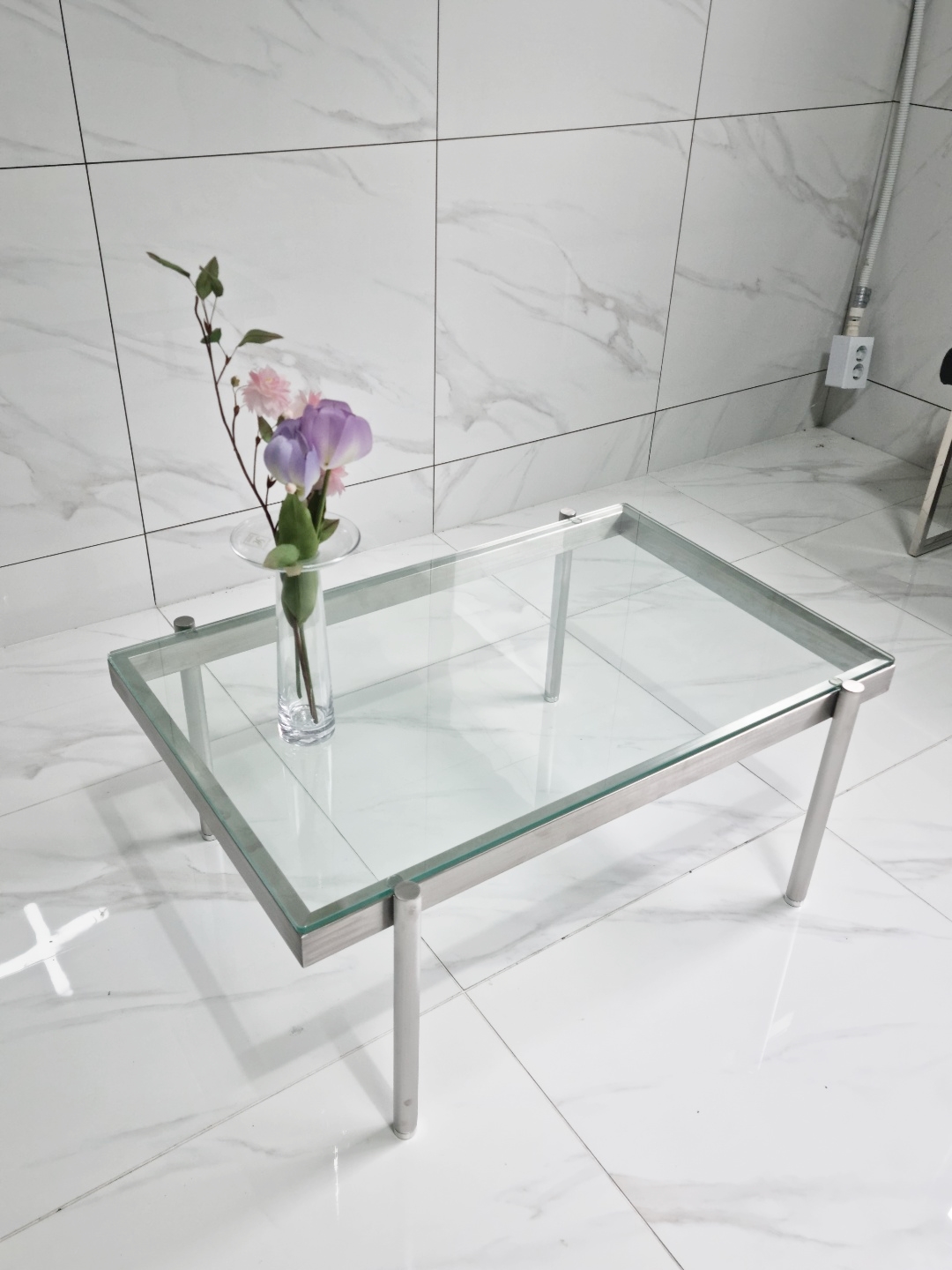 케이지메탈 T 43 헤어라인 소파테이블 거실 좌식 유리테이블