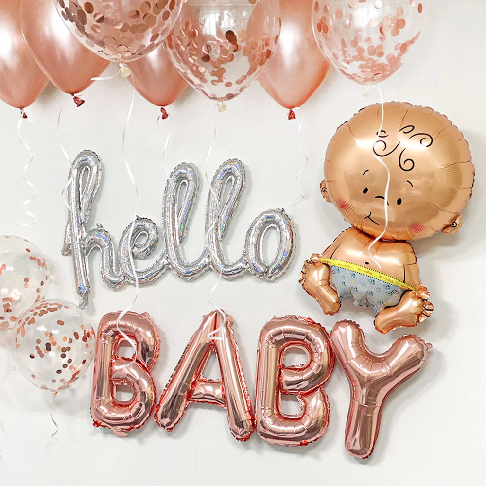 [브로키] 베이비샤워 돌잔치 돌상 생일 풍선 파티용품 (로즈골드헬로우베이비)